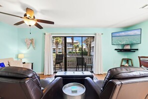 Condo, 1 King Bed with Sofa bed, Patio, Garden View (Beachwood Villas Unit 4A) | Living area | 42-inch flat-screen TV with digital channels