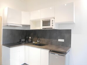 Fridge, oven, stovetop, electric kettle