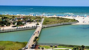 A coastal area with a beach, a pier, and a waterway. - Oceanfront 3-bedroom Condo - North Myrtle Beach (Myrtle Beach)