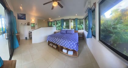 Ocean, jungle views, modern house in Pavones with A/C, WiFi, bidets, hot H2O.