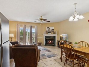 TV, fireplace
