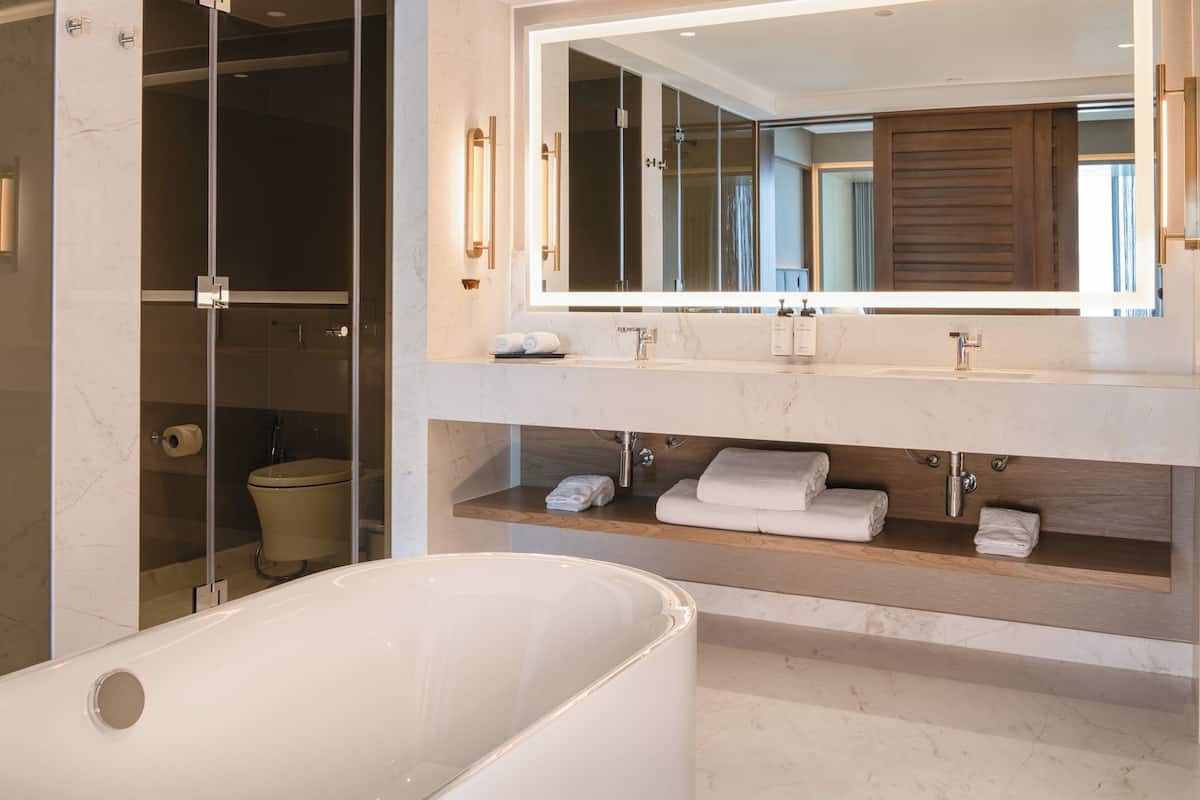 Baignoire et douche séparées, articles de toilette (gratuits)