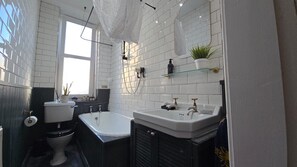 Hair dryer, towels, toilet paper