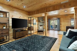 TV connectée, cheminée, jeux vidéo, lecteur de DVD