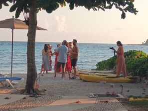 On the beach, white sand