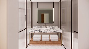 ヘアドライヤー、バスローブ、スリッパ、タオル