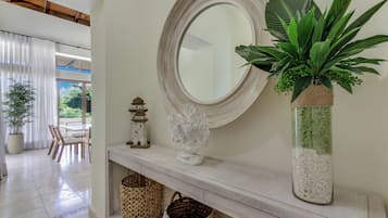 Deluxe Villa, Patio, Pool View | Living area | 55-inch plasma TV with cable channels