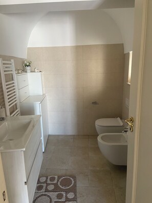Douche, séchoir à cheveux, bidet, serviettes fournies
