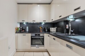 Fridge, microwave, oven, dishwasher