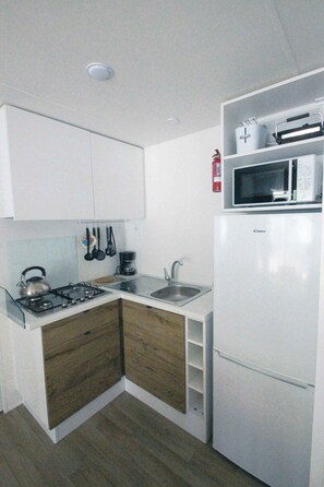 Kühlschrank, Mikrowelle, Herdplatte, Toaster