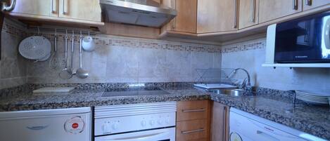 Fridge, microwave, dishwasher, toaster