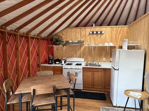 Camping Yurt | Private kitchen | Full-size fridge, microwave, oven, stovetop - Canyon Creek Resort (Winters)