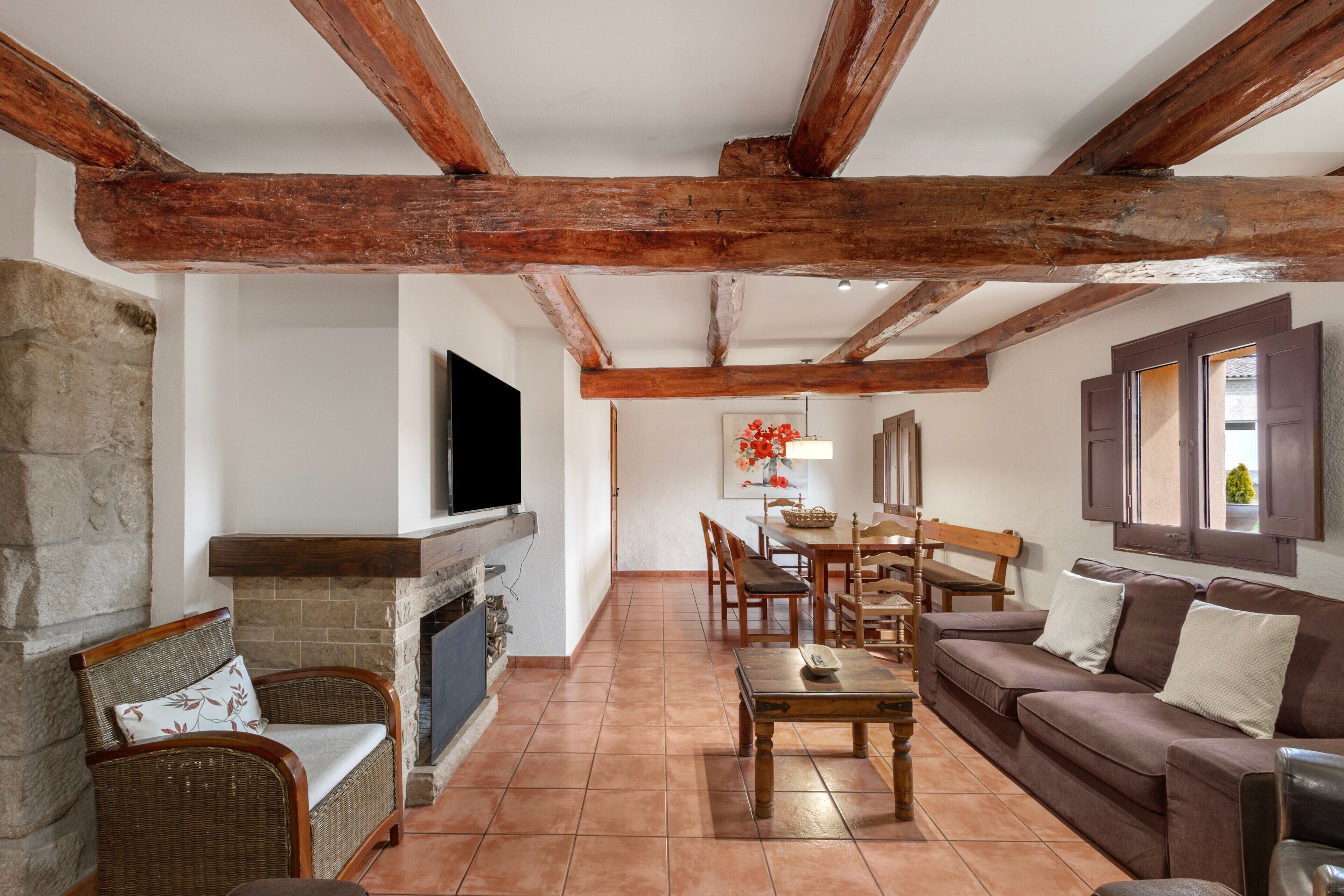 Télévision, cheminée, table de tennis de table