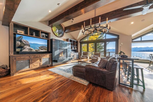 Smart TV, fireplace, video games, stereo