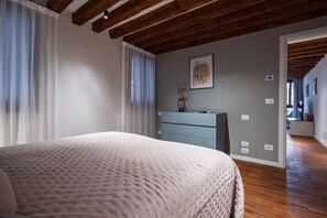 1 bedroom, desk, iron/ironing board, travel cot