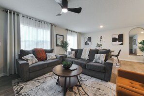 Smart TV, fireplace, ping pong
