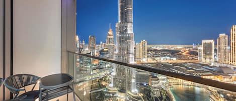 Two Bedroom Two Bathroom Sky High Apartment with Burj Khalifa & Dubai Fountain Views | Balcony view