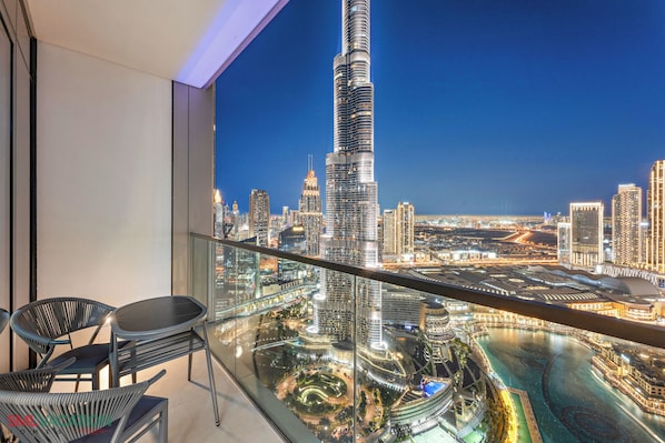Two Bedroom Two Bathroom Sky High Apartment with Burj Khalifa & Dubai Fountain Views | Balcony view