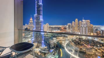 Two Bedroom Two Bathroom Sky High Apartment with Burj Khalifa & Dubai Fountain Views | Balcony view