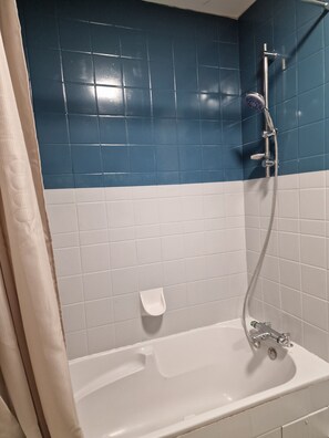 Hair dryer, bidet, soap, toilet paper