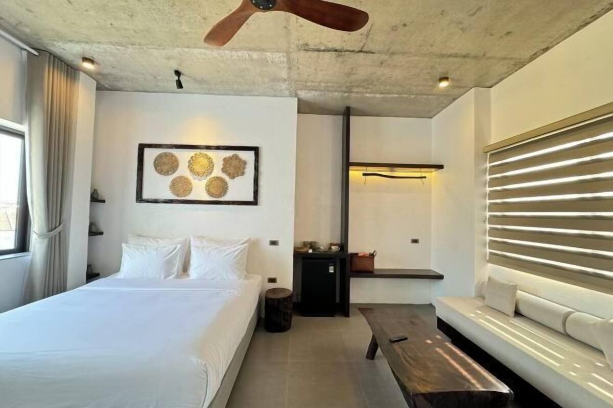 Pillow-top beds, desk, blackout curtains, soundproofing