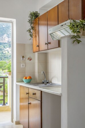 Standard Apartment, Balcony, Garden View | Private kitchen | Stovetop, toaster, cookware/dishes/utensils - Searocco Studios & Apartments (Zakynthos)