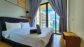 Blackout curtains, iron/ironing board, free WiFi, bed sheets