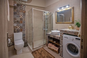 Eco-friendly toiletries, hair dryer, towels, soap