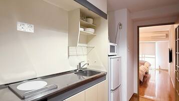 Comfort Apartment, Balcony | Private kitchen | Fridge, microwave, rice cooker, cookware/dishes/utensils
