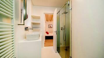 Shower, hair dryer, bidet, towels