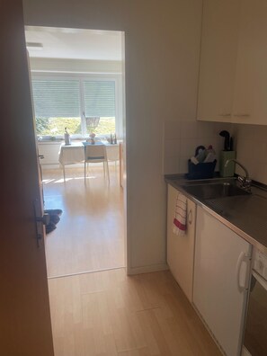 Kühlschrank, Ofen, Herdplatte, Wasserkocher mit Kaffee-/Teezubehör