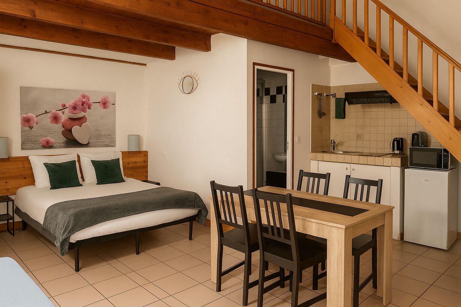 Studio, 2 tweepersoonsbedden, kitchenette (Mezzanine) | Een laptopwerkplek, verduisterende gordijnen