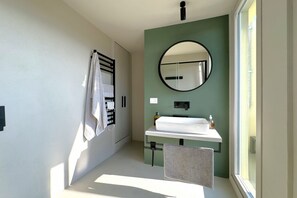 Regadera, secadora de cabello, bidet, toallas 