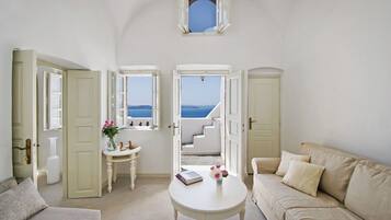 Villa, Sea View | Living area | 28-inch Smart TV with cable channels