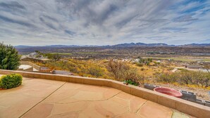 A patio with a view of a valley and mountains. - Views + Fire Pit: Hilltop Retreat in Rio Rico! (Rio Rico)