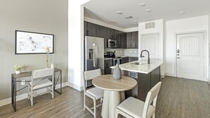 Fridge, dining tables