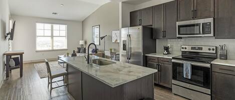 Fridge, dining tables