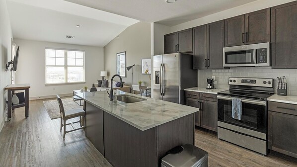 Fridge, dining tables