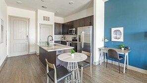 Fridge, dining tables