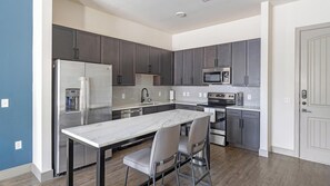Fridge, dining tables