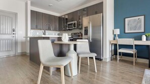 Fridge, dining tables