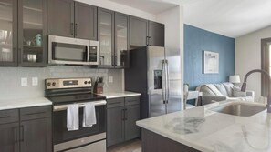 Fridge, dining tables