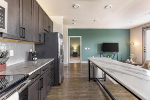 Fridge, dining tables