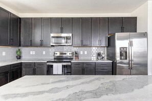 Fridge, dining tables
