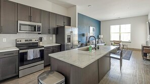 Fridge, dining tables