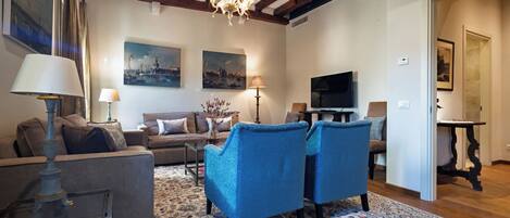 Superior Apartment, 2 Bedrooms, Canal View | Living area | Flat-screen TV