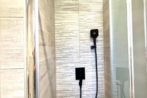 Shower, hair dryer, bidet, towels