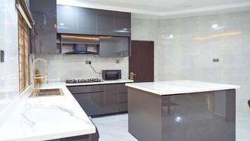 Economy Apartment, Balcony, City View | Private kitchen | Fridge, microwave, oven, stovetop