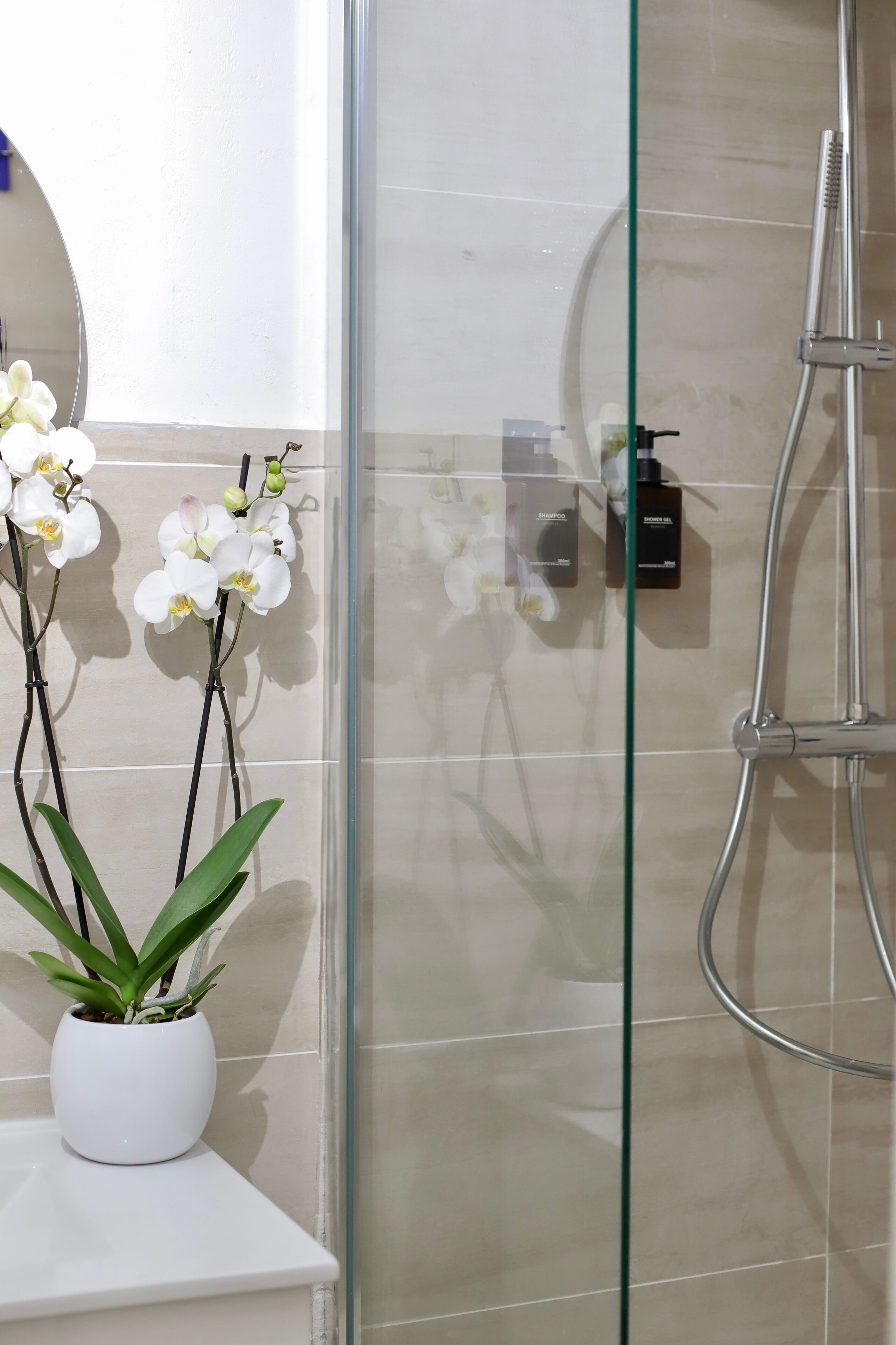 Dusche, Haartrockner, Handtücher, Seife