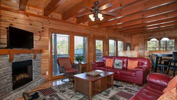 Smart TV, fireplace, foosball